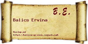 Balics Ervina névjegykártya
